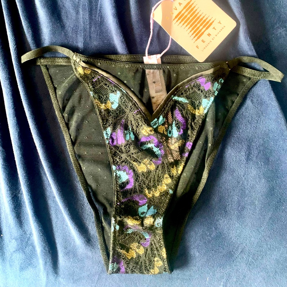 NWT Savage X Fenty Butterfly Wings Lace & Mesh String Bikini Panty